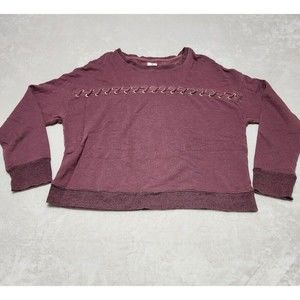 Sundry Equinox Cropped Sweatshirt Boxy Fit Size 2 Burgundy Laced Up Trim Front